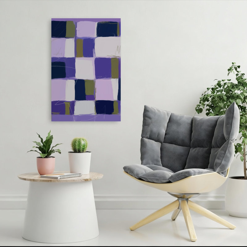 Abstract Purple Squares Abstract Bold Contemporary Lavender Lilac Violet Wall Art Print 1 Piece Wrapped Canvas Wall Art