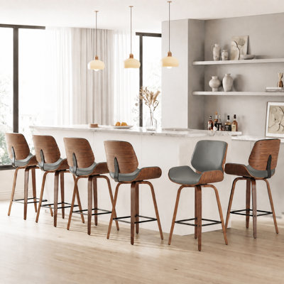 Tabouret de comptoir pivotant en bois cintré Mid-Century