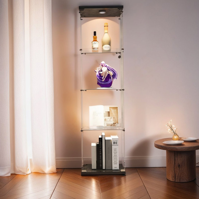 Vitrine noire en verre avec quatre tablettes