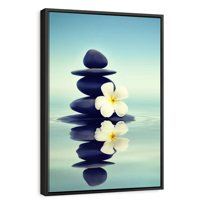 Fleur Zen Lei, 13 po x 19 po, Cadre flottant noir