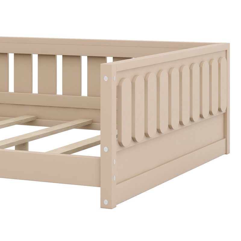 Lit plateforme avec garde-corps et tablettes de rangement, Naturel, Lit double