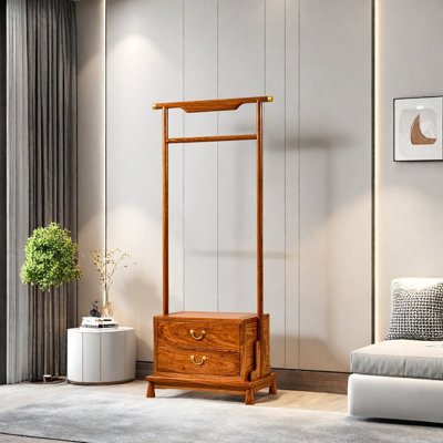 Brass Trimmed Coat Rack with Drawers
