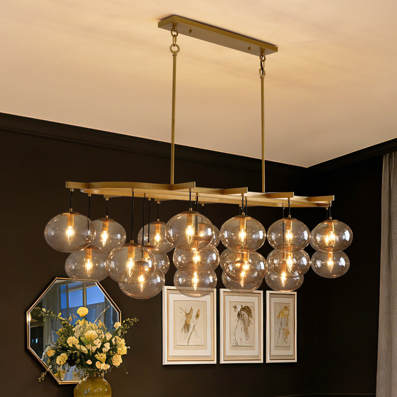 Adelene 72" 24-Light Dimmable Modern Rectangular Linear Bubble Glass Chandelier, 21.5'' H X 72'' W X 31.1'' D