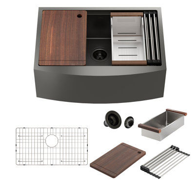 33" L x 22'' W Stainless Steel Kitchen Sink with Sink Grid, Cutting Board and Dish-Drying Rack
