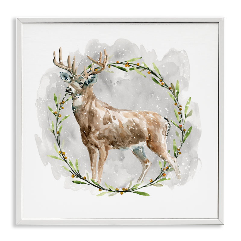 Art rustique, cerf avec couronne, estampe numérique par Carol Robinson, Giclée encadrée blanc bord de mer, H 12 po x l 12 po