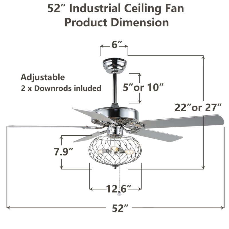 Smithville 52'' Ceiling Fan with LED Lights, Silver