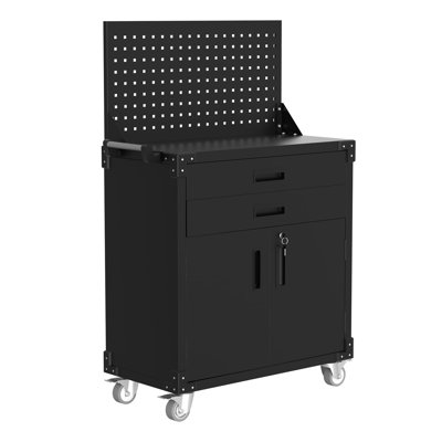 Établi avec 2 tiroirs et panneau perforé, armoire à outils avec coffre ajustable 31,5 po