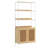 Rattan Bookshelf Ladder Shelf with 2 Doors Rectangle Storage Rack Natural