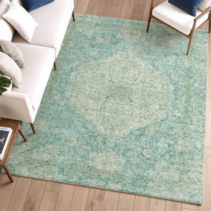 Premium Machine Washable Mayfield AMF2136 global Rug, Teal, 2'6" x 3'10"
