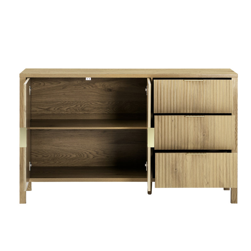 Modern Wave-Pattern Sideboard With 3 Drawers, Large Storage Buffet Cabinet With Hooks And Extra Center Leg,Suitable For Living Room,Entryway,Hallway.