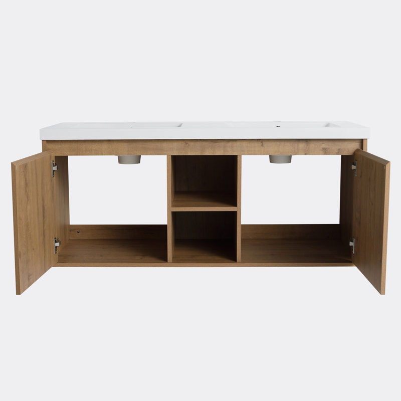 Meuble-lavabo double avec plateau en résine 47,6 po Timoleon