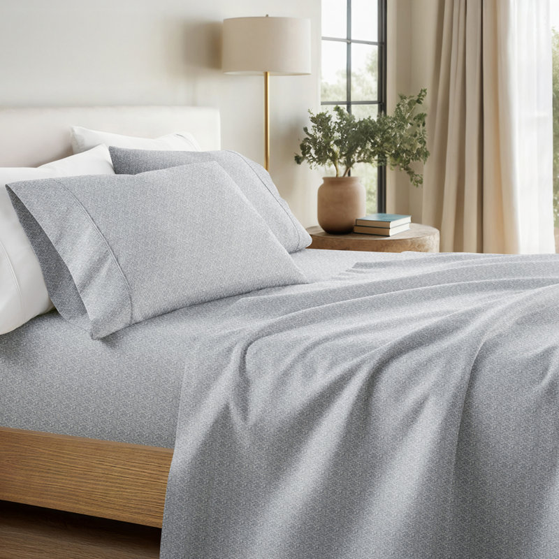 Simply Soft™ Scallops Pattern Microfiber Sheet Set, King, Light Gray Chambray