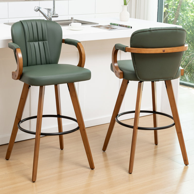 Swivel Upholstered Counter Stool, Green, Bar Stool (30" Seat Height)