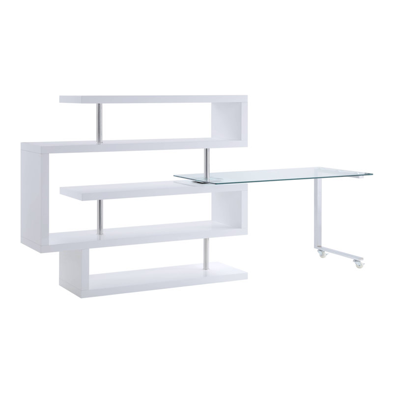 Bureau en L, bureau d'écriture, bureau, Blanc / argenté