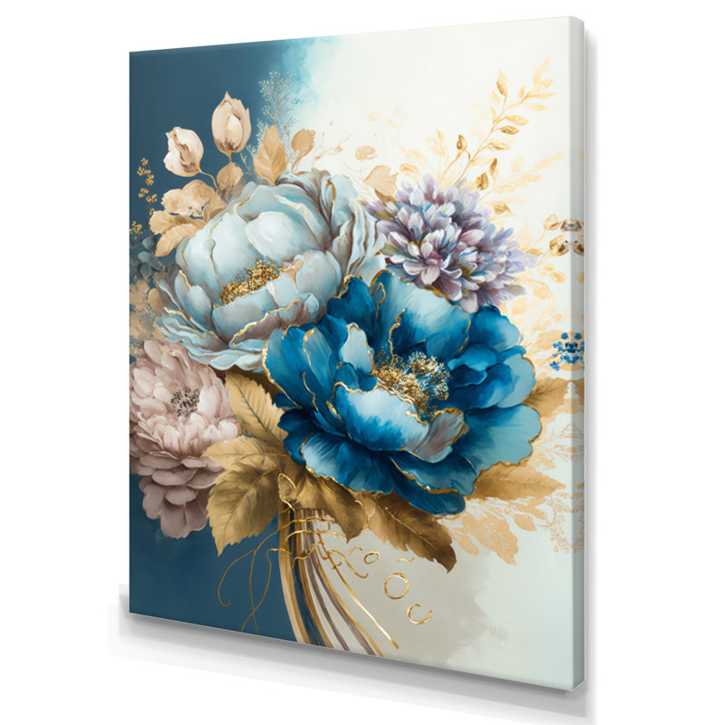 «Bladwell Golden Blue Flower Arrangement IV», reproduction sur toile, H 44 po x l 34 po x P 1,5 po, Toile tendue