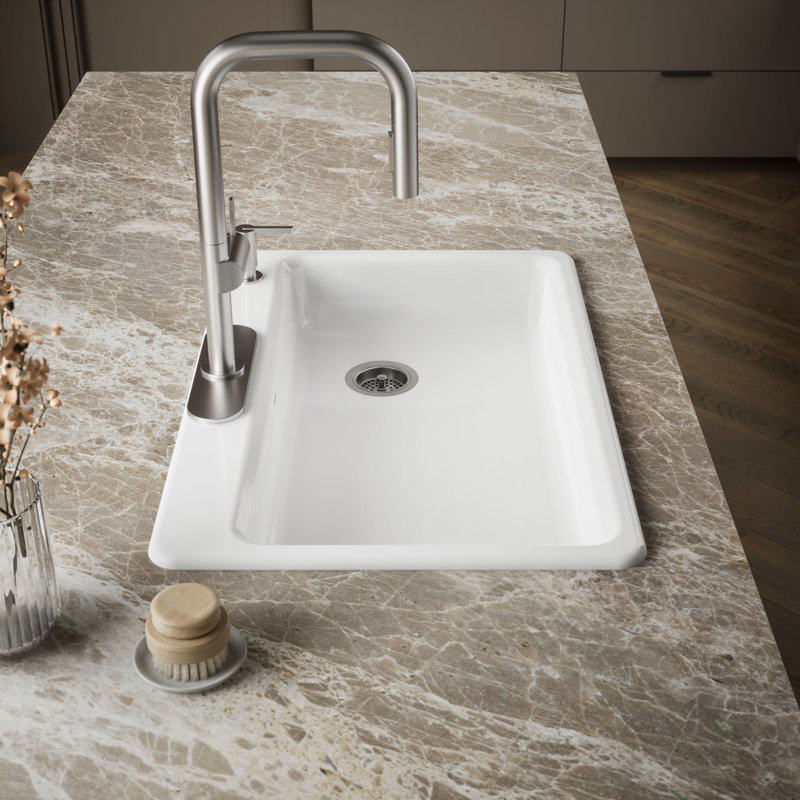 Évier de cuisine à simple cuve à montage sur le dessus L 33 po x l 22 po Riverby, Blanc