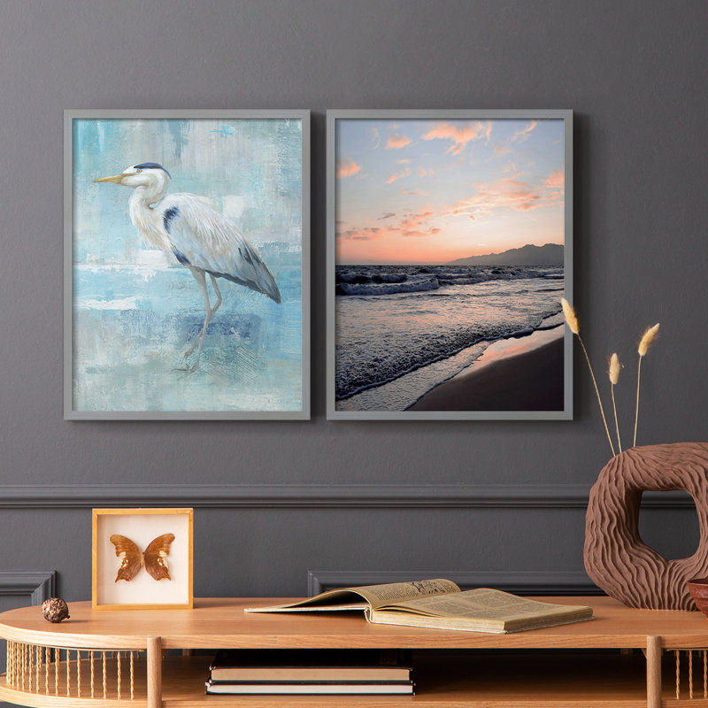 Blue Heron II - reproduction encadrée de qualité supérieure - prête à être accrochée - aucun clou requis - aucun clou requis