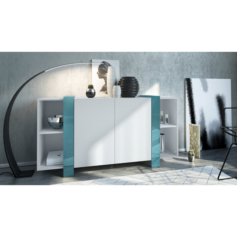 Westmanland 149cm Sideboard, White Matt/Petrol High Gloss