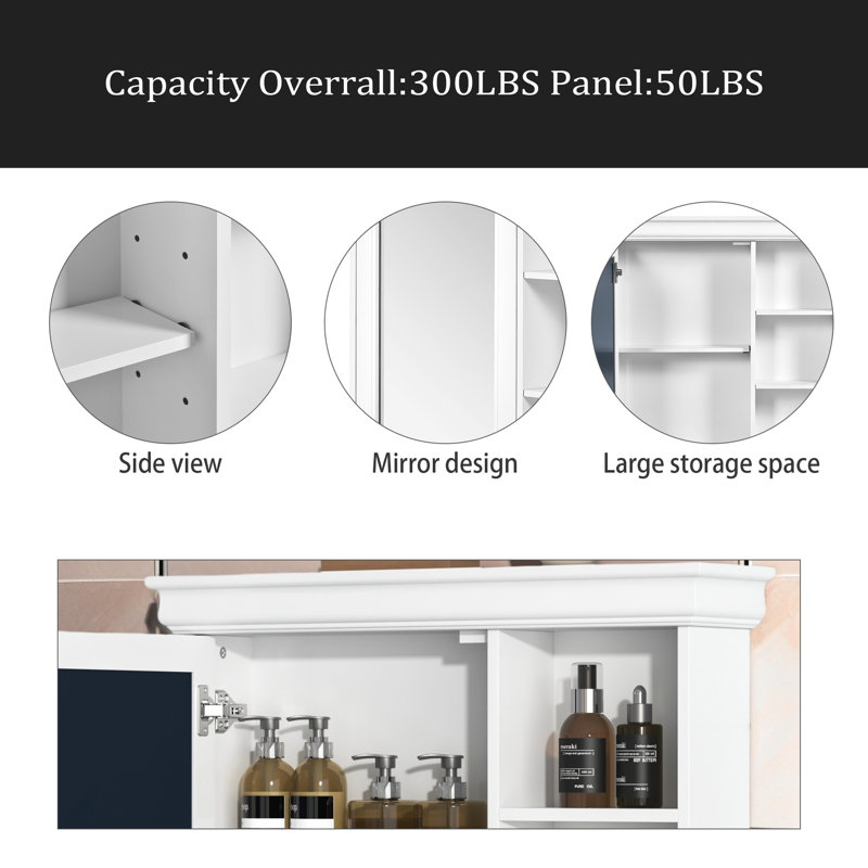 Armoire à pharmacie de salle de bain avec miroir 30 po x 28 po, armoire à miroir murale avec rangement, armoire de rangement blanche pour salle de bain