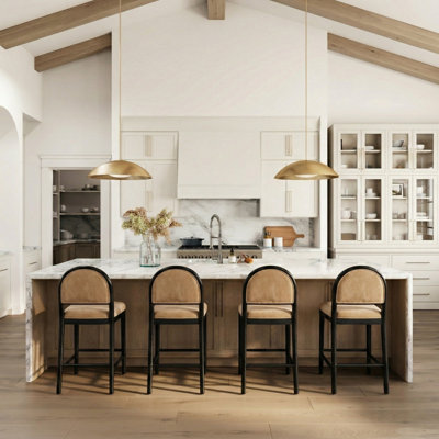 Paterson Curved-Back Armless Fabric Bar & Counter Stool With Solid Wood Frame