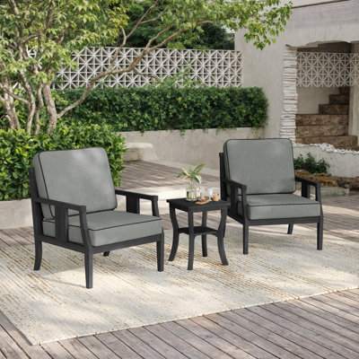 Chaffins Teak Outdoor Two-Person Patio Set With Cushions And Side Table