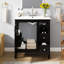 Meuble-lavabo moderne 30 po avec lavabo en céramique - Panier en bois massif noir avec 3 tiroirs-1084616540