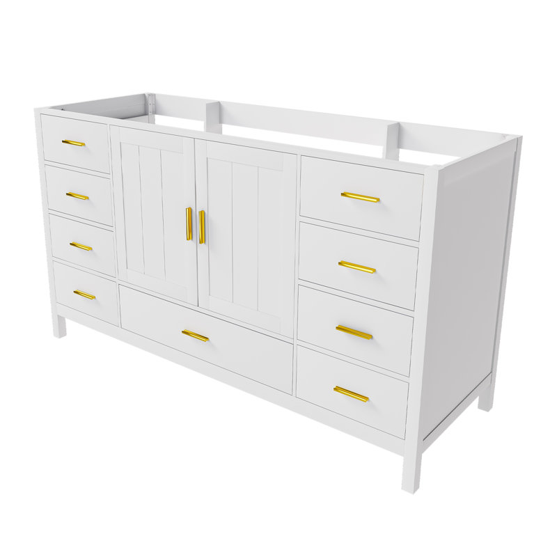 Meuble-lavabo de salle de bain de 152 cm (60 po) avec portes et tiroirs à fermeture amortie, en bois blanc