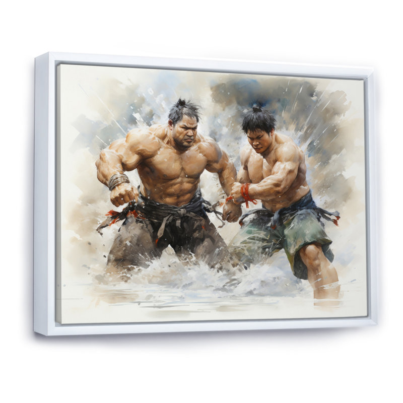 Japon Art Sumo Wrestling - estampes murales japonaises, H 12 po x l 20 po x P 1 po, Cadre flottant blanc