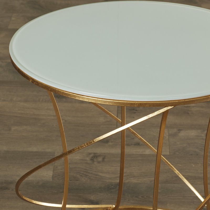Rex Glass Top End Table, Gold / White