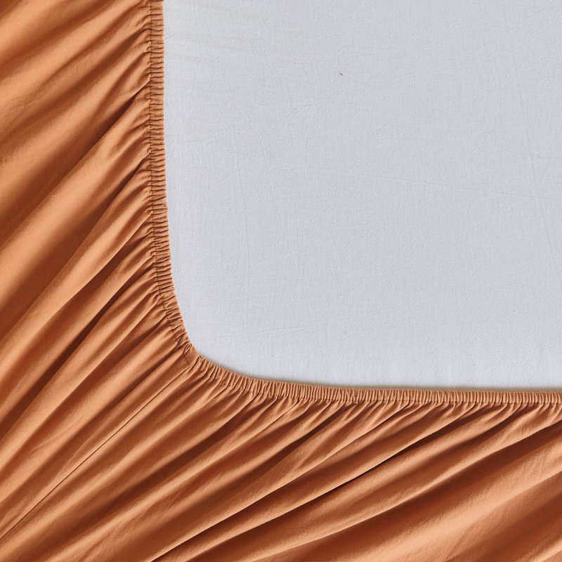 100% Washed Cotton Deep Pocket Fitted Sheet, Queen, Rust