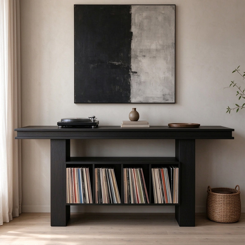 Mid-Century Console Cabinet, 31.5" H x 78.7" W x 13.8" D
