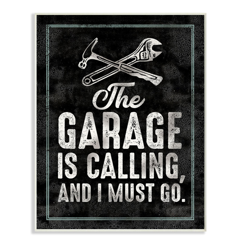 « garage is calling work », art textuel sur motif de pièce, Plaque murale, H 15 po x l 10 po