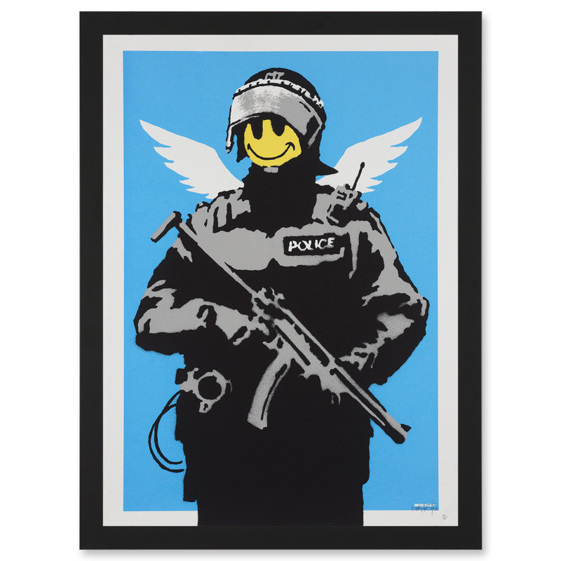 Happy Angel Policeman Graffiti Street Mural by Banksy - Single Picture Frame Painting