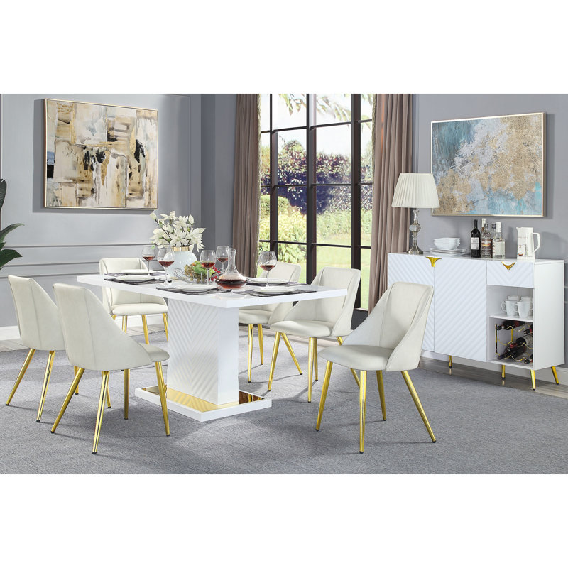 Table de salle à manger blanche à base piédestal avec surface ultrabrillante - Option de repas élégante