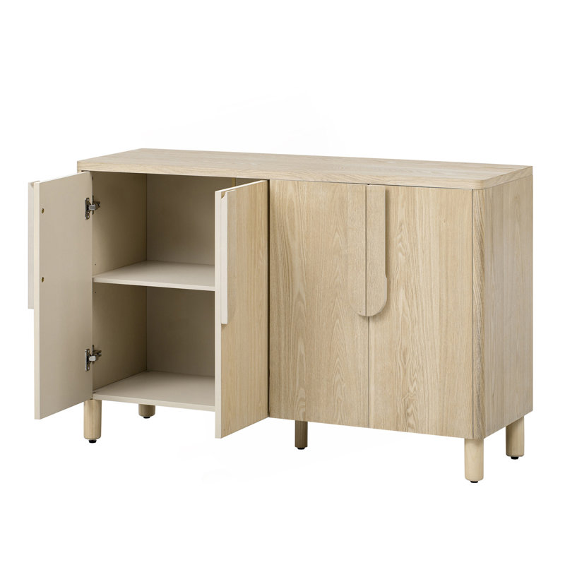 4-Door Buffet Cabinet With Storage, Sideboard Cabinet With Unique Arc Handles And Adjustable Shelves, Natural
