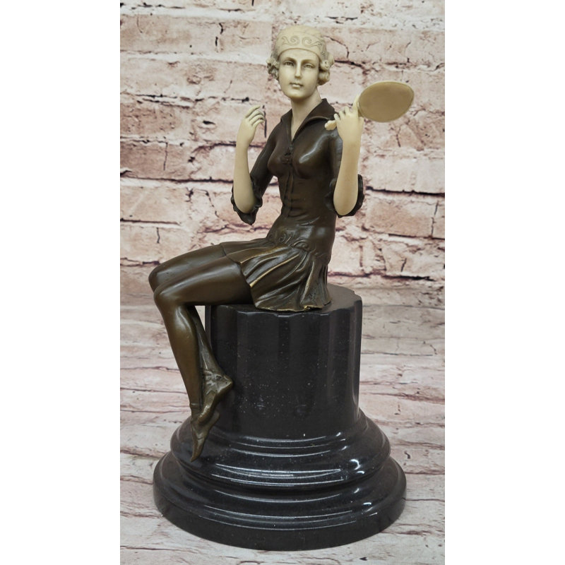Art Deco Bronze Flapper Statue with Marble Base