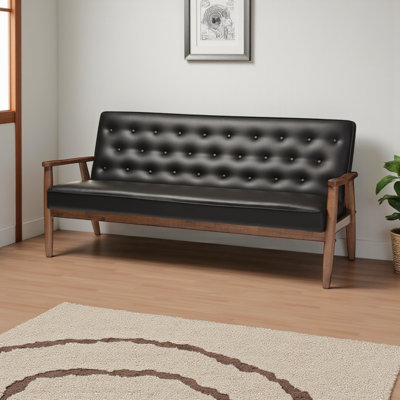 Canapé en bois et similicuir noir 3 places Devises, H 32,78 po x l 70,47 po x P 29,34 po
