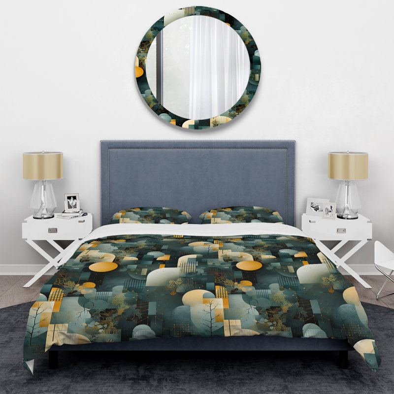 Ensemble de housse de couette à motif géométrique en béton vert et jaune, Housse de couette pour très grand lit et 2 très