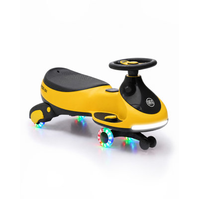 Balançoire électrique pour enfant 2 en 1 12V 2 en 1, cadre anti-retournement, roues en polyuréthane clignotantes, panneau tactile USB musical, 130 livres maximum pour les tout-petits de 2,5 ans et plus, jaune