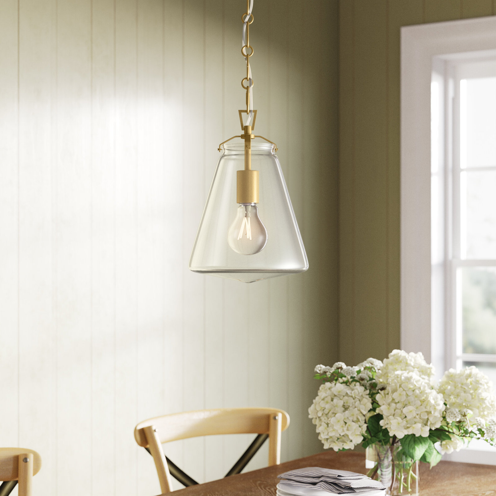 Blair Single Light Glass Dimmable Pendant, Gold
