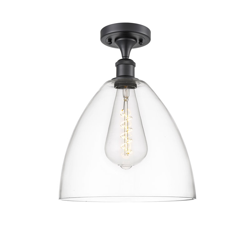 Yenesis Glass Semi Flush Mount, Matte Black, 14.75" H x 12" W x 12" D, Clear