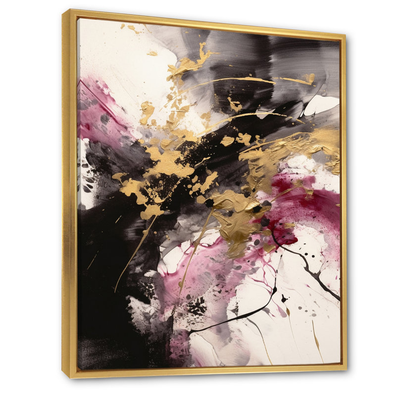«Gold and Pink Fluid Fusion II», reproduction sur toile, H 20 po x l 12 po x P 1 po, Cadre flottant doré