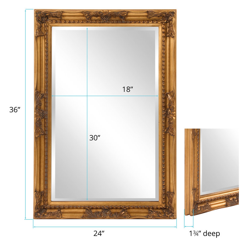 Solid Wood Rectangle Mirror, Antique Gold Leaf