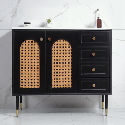 Meuble-lavabo de salle de bain avec lavabo en céramique, deux portes et un tiroir