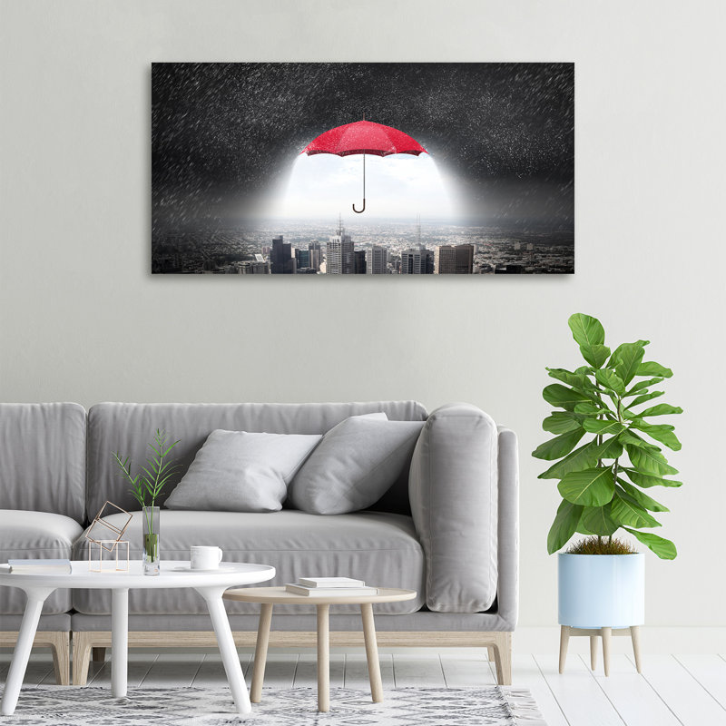 Umbrella Over The City - No Frame Print on Canvas, 50cm H x 100cm W