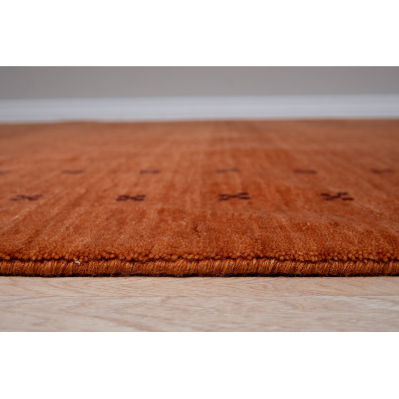 Tapis intérieur / extérieur en laine noué à la main de style sud-ouest orange élégant et durable Northome