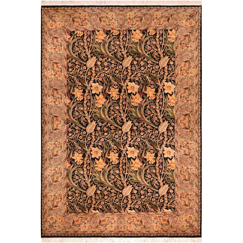 Tapis en laine beige/vert 6 pi 1 po x 9 pi 1 po one-of-kind à la main noué la Parkey