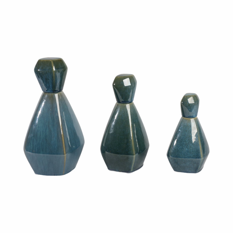Sagebrook Handmade Stoneware Decorative Bottles, Blue, 13"H x 7"W x 6"D