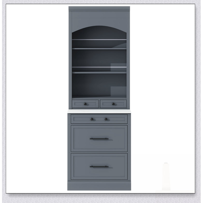 Modern 83.7Inch High Kitchen Pantry With Faux Marble Top, 5 Drawers, And Adjustable Shelf For Efficient Storage, Gray