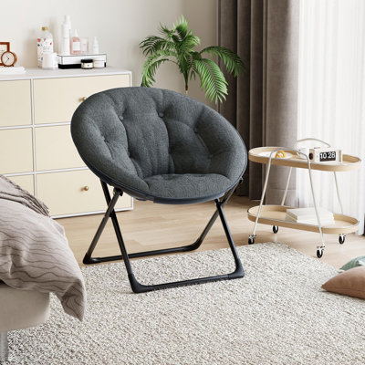 Foldable Saucer Chair, Oversized Faux Fur Lounge Chair with Metal Frame for Adults, Comfy Dish Dorm Chair